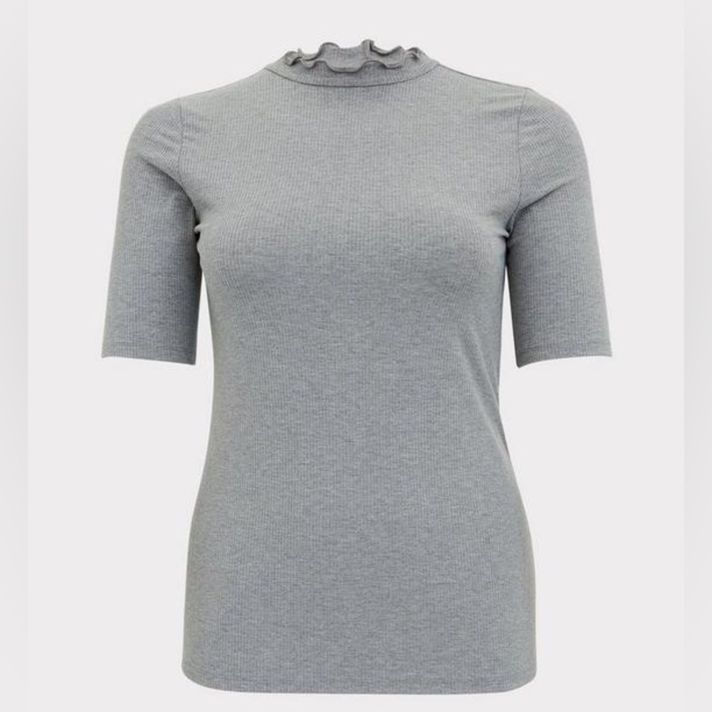 Gray Ribbed Mock Neck Tee - Picture 3 of 5